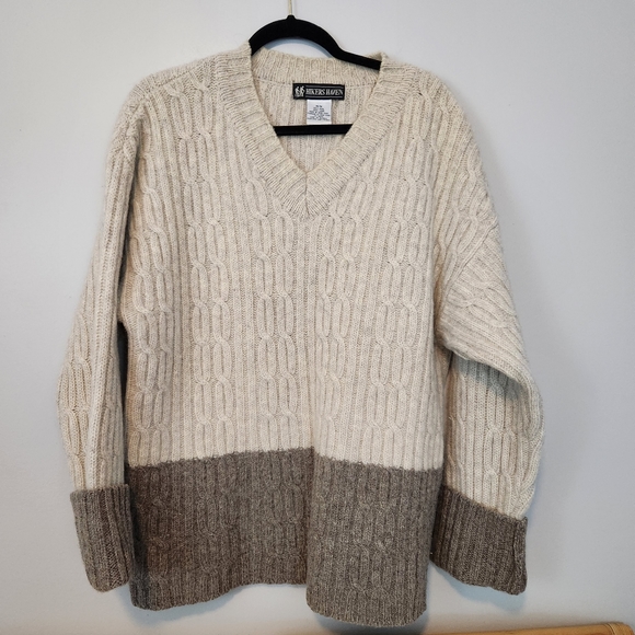 Hikers Haven 100% Wool Neutral Chunky V Neck Sweater - Picture 1 of 4